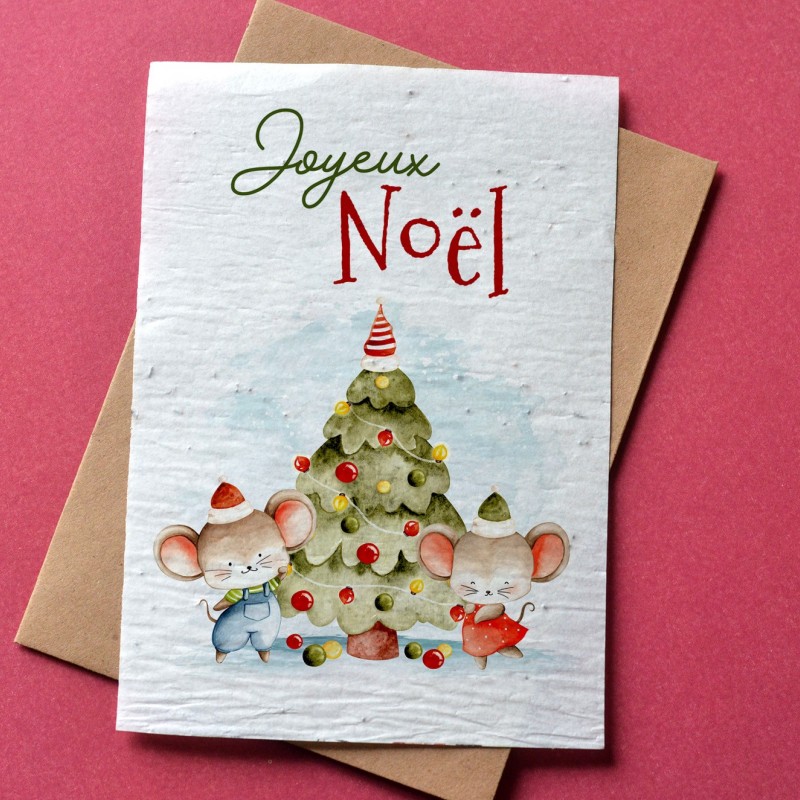 Carte et enveloppe cadeau - Joyeux Noël rouge - Sapin de Noël