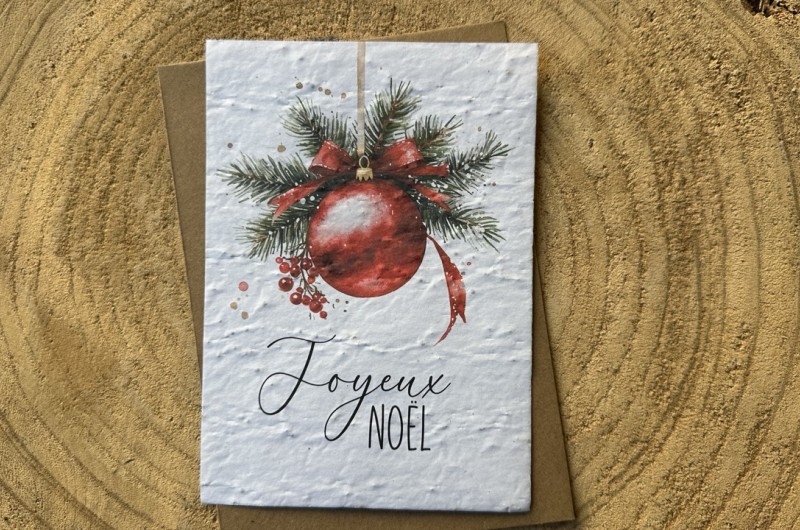 Carte à planter Joyeux Noël - Boule Rouge