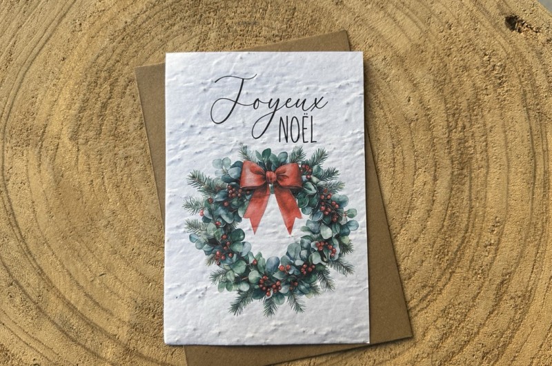 Carte à planter Joyeux Noël - Couronne Rouge